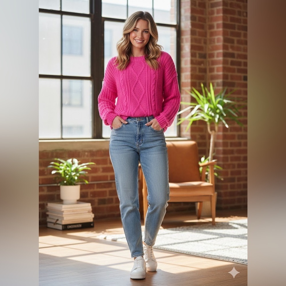 No Boundaries Pink Cable Knit Sweater